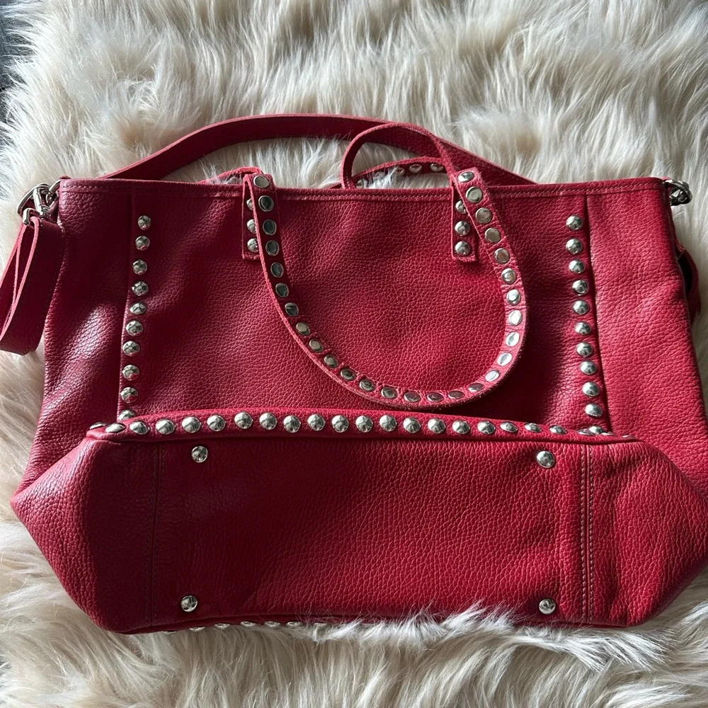 Genuine Leather Gorgeous Italian Red Studded Bag. Purchased in Venice, Italy - Picture 4 of 8